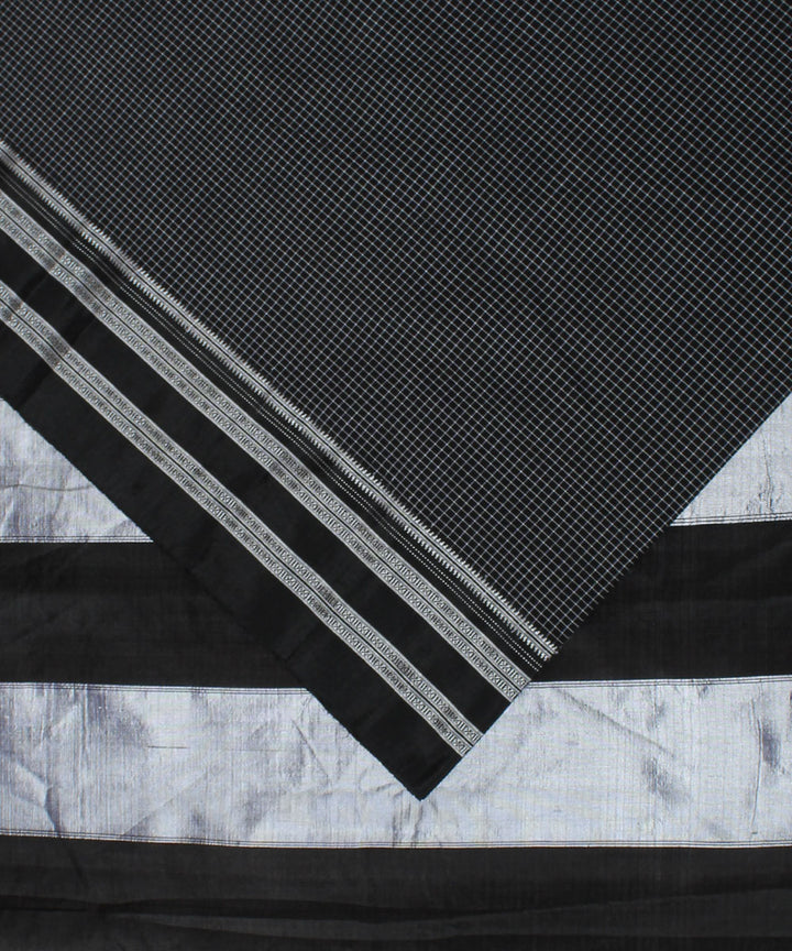 Grey black checks handwoven cotton art silk gayatri border ilkal saree