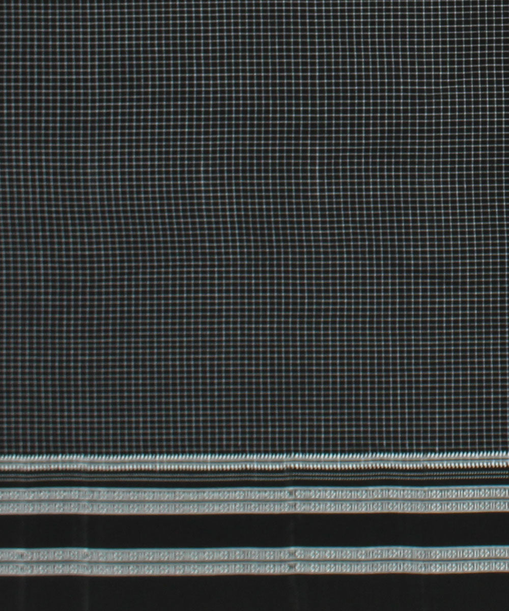 Grey black checks handwoven cotton art silk gayatri border ilkal saree