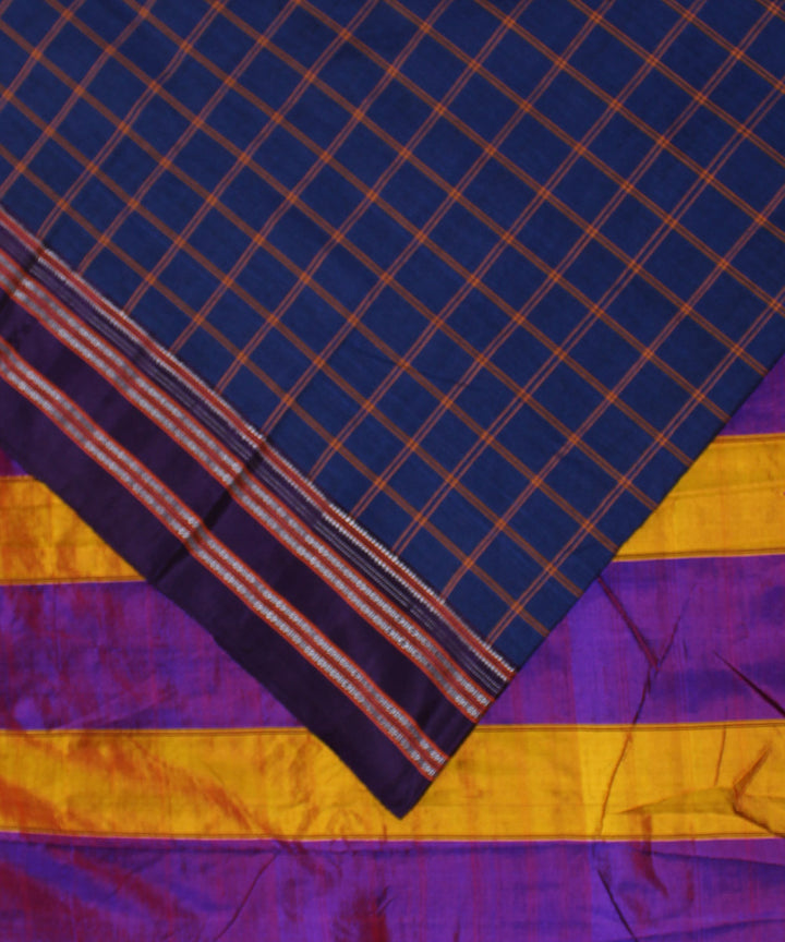 Blue purple handwoven cotton art silk gayatri border ilkal saree