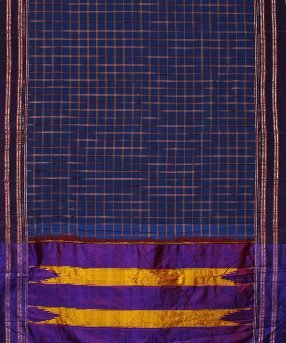 Blue purple handwoven cotton art silk gayatri border ilkal saree
