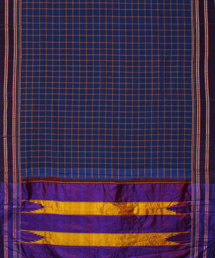 Blue purple handwoven cotton art silk gayatri border ilkal saree
