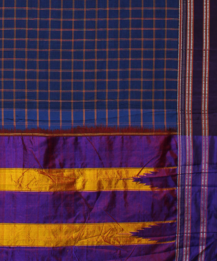 Blue purple handwoven cotton art silk gayatri border ilkal saree