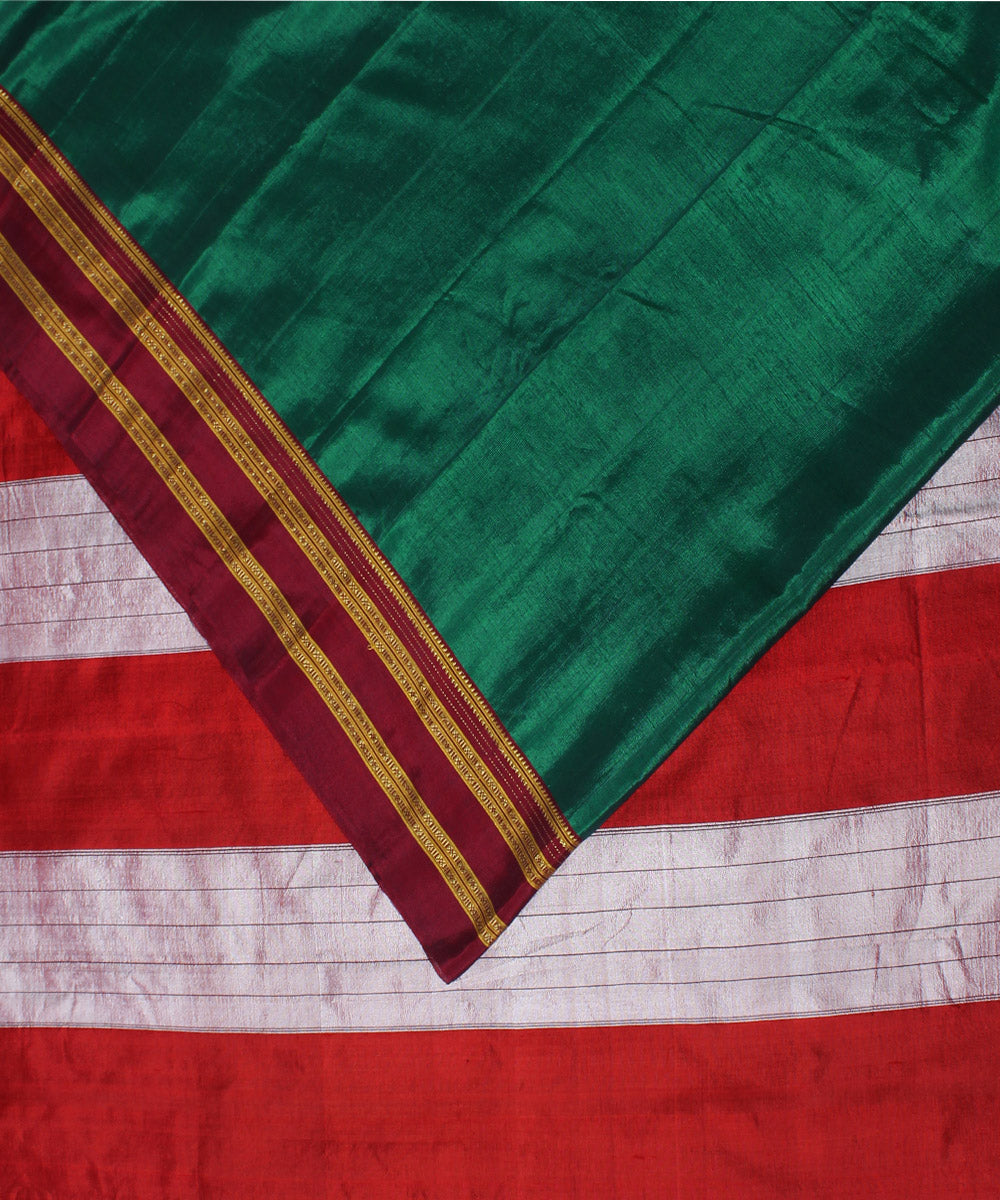 Dark green red handloom cotton art silk gayatri border ilkal saree