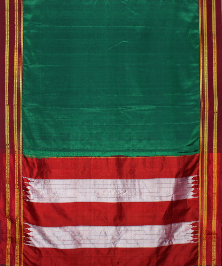 Dark green red handloom cotton art silk gayatri border ilkal saree