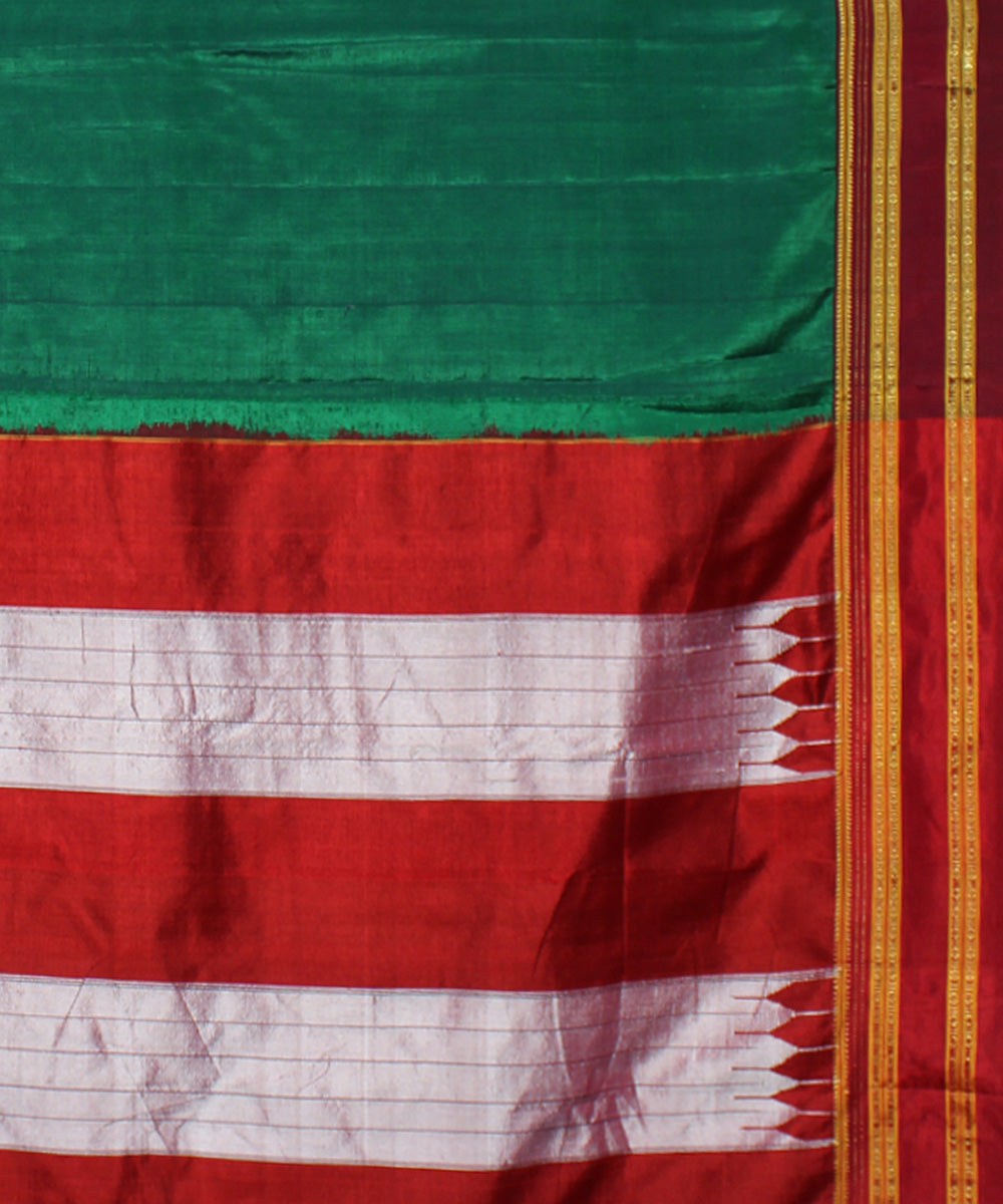 Dark green red handloom cotton art silk gayatri border ilkal saree