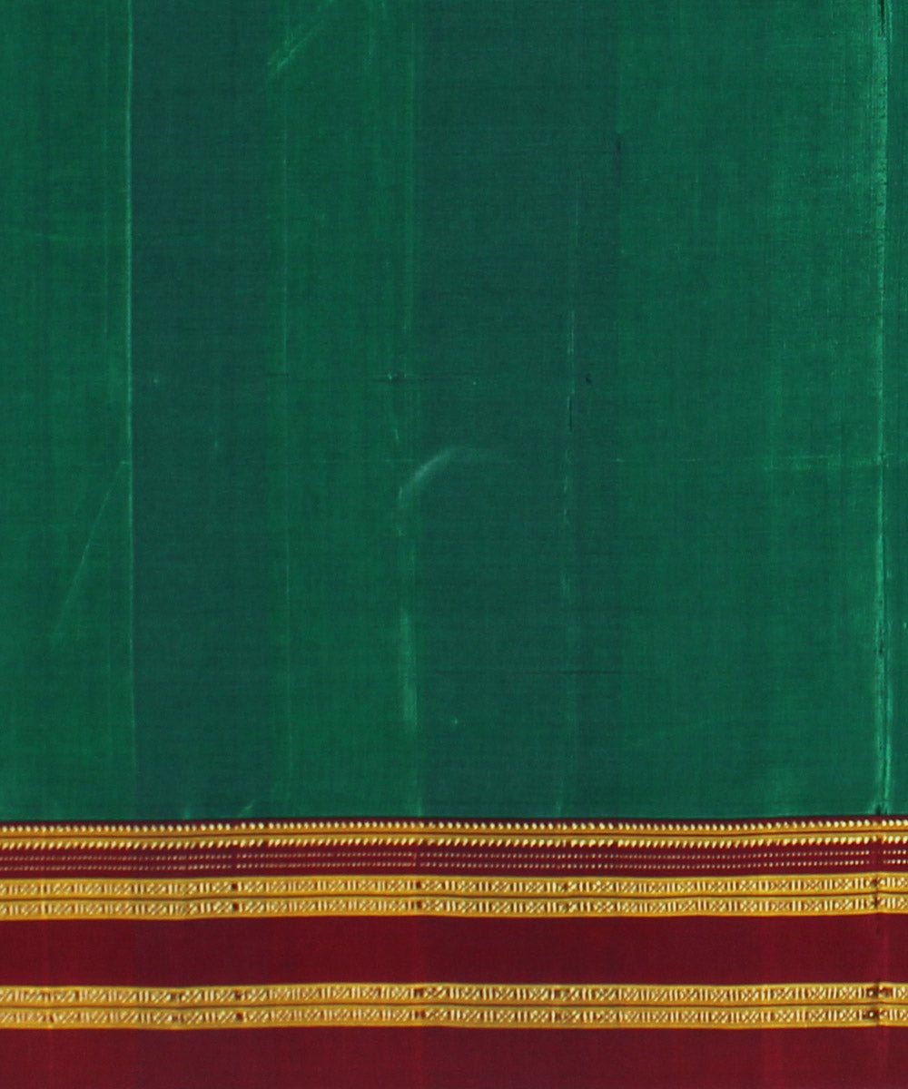 Dark green red handloom cotton art silk gayatri border ilkal saree