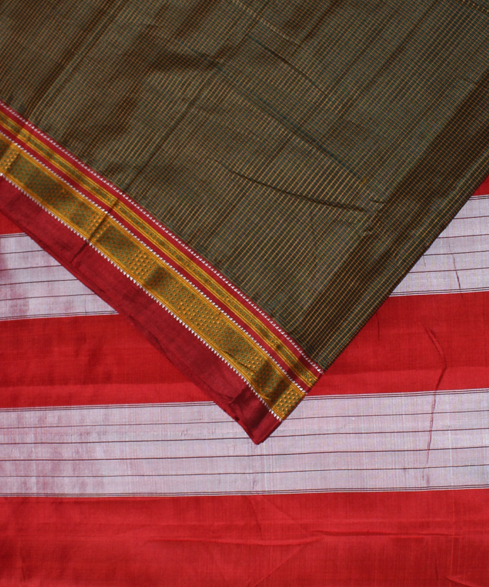 Mud brown red handwoven cotton art silk chikki paras ilkal saree