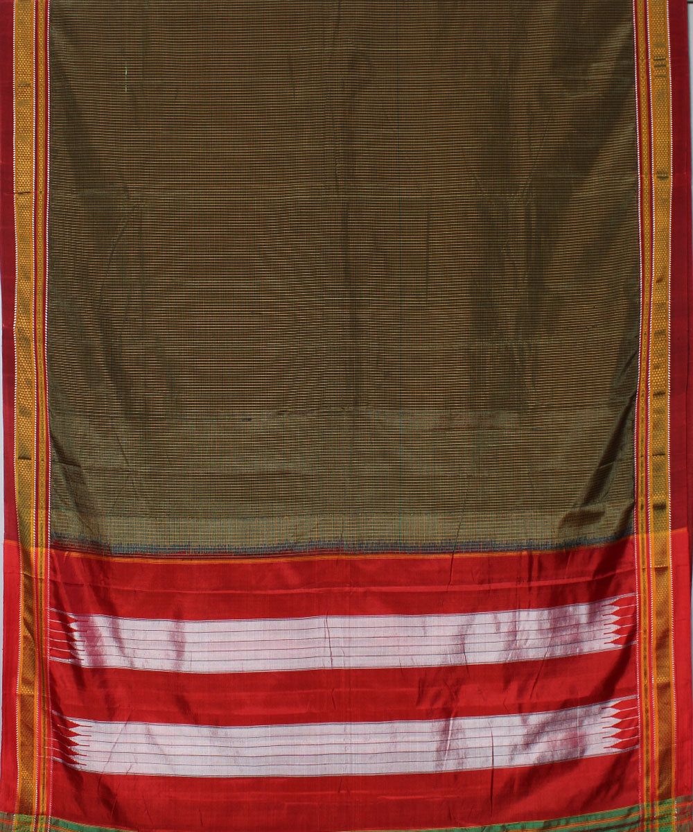 Mud brown red handwoven cotton art silk chikki paras ilkal saree