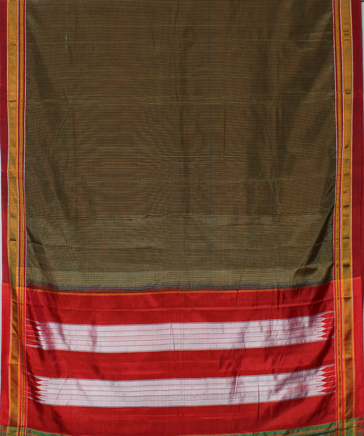 Mud brown red handwoven cotton art silk chikki paras ilkal saree