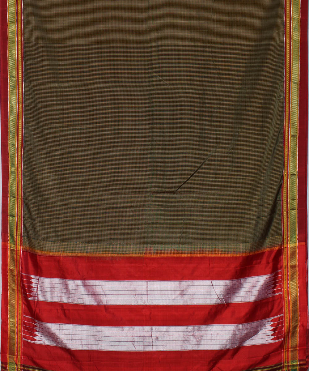 Mud brown red handloom cotton art silk chikki paras border ilkal saree