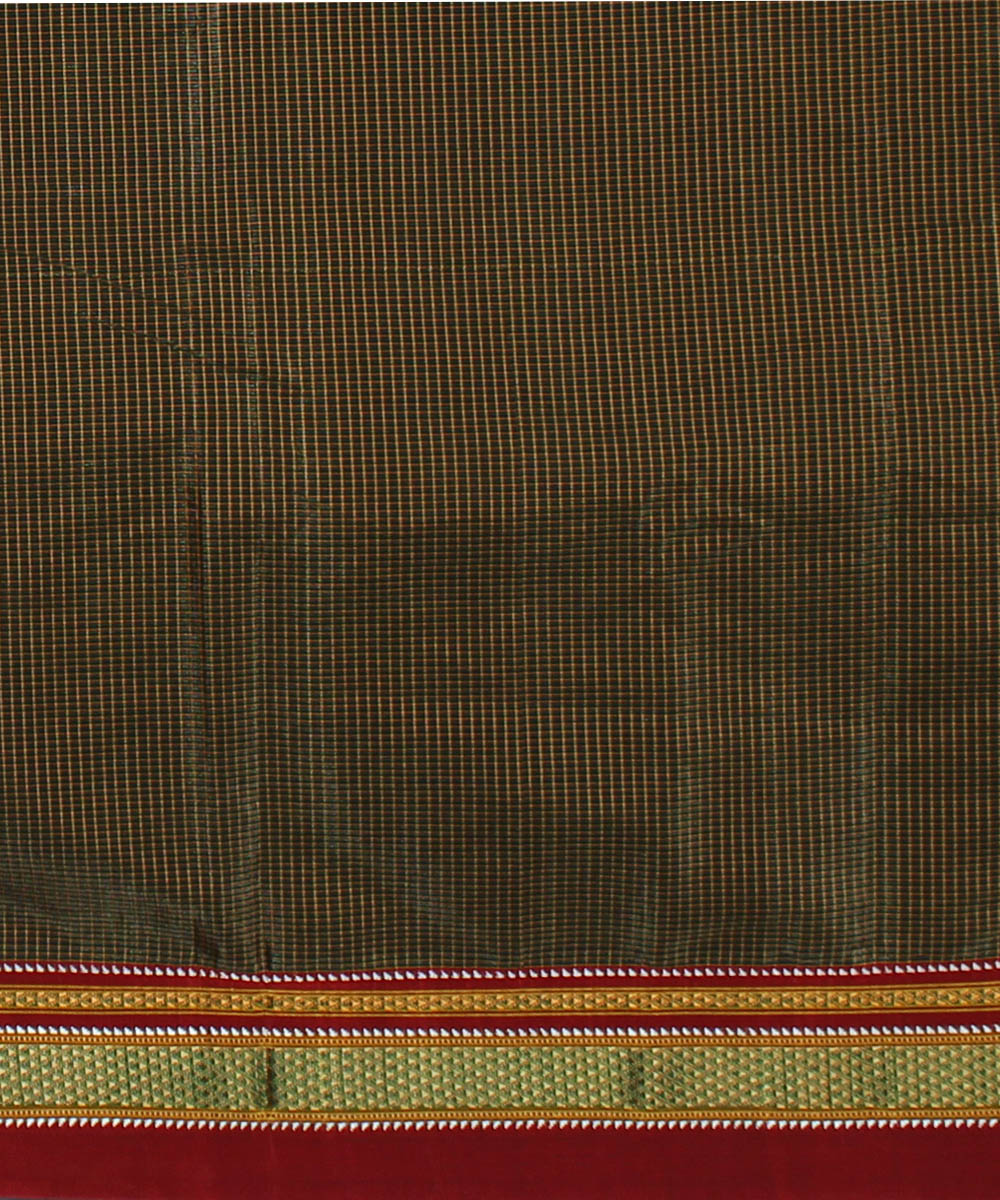 Mud brown red handloom cotton art silk chikki paras border ilkal saree