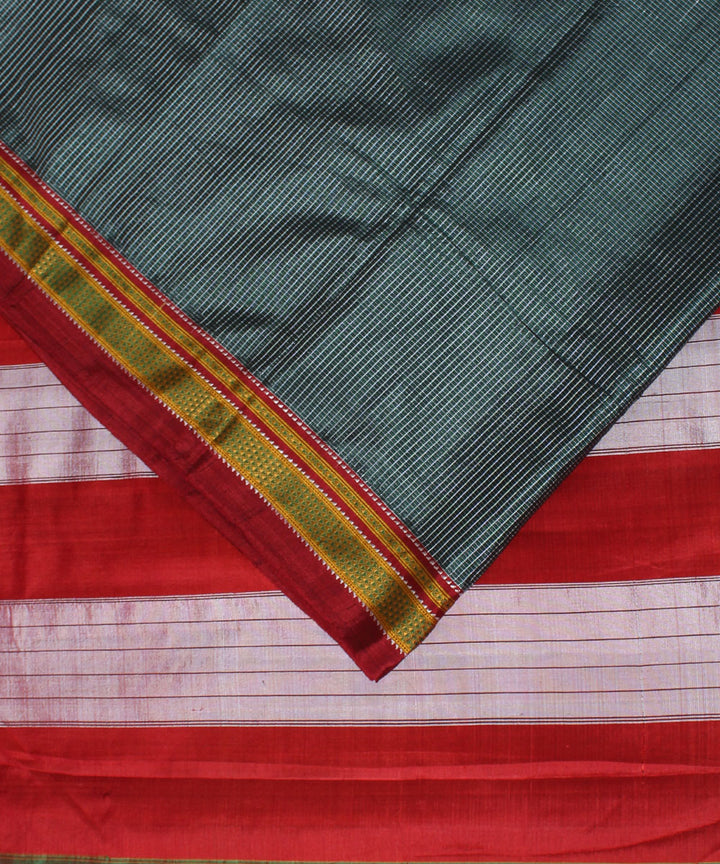 Grey red handwoven cotton art silk chikki paras border ilkal saree