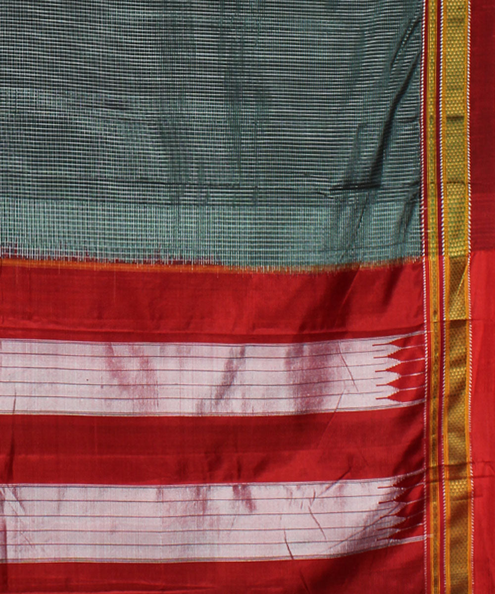 Grey red handwoven cotton art silk chikki paras border ilkal saree