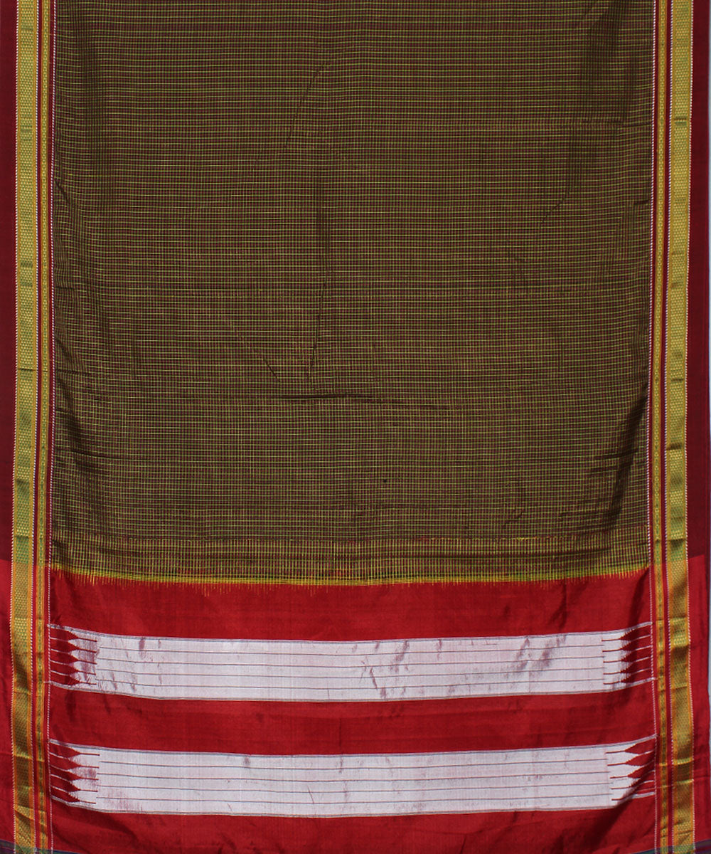 Brown red handloom cotton art silk chikki paras border ilkal saree