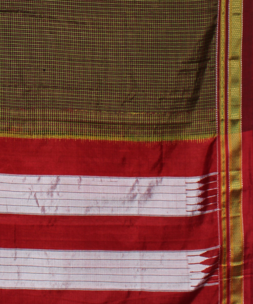 Brown red handloom cotton art silk chikki paras border ilkal saree