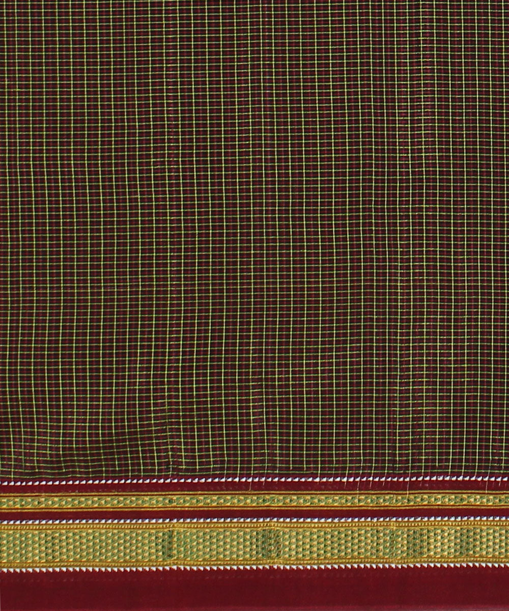 Brown red handloom cotton art silk chikki paras border ilkal saree