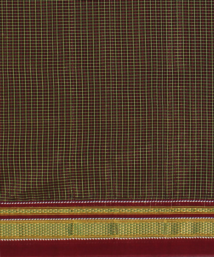 Brown red handloom cotton art silk chikki paras border ilkal saree