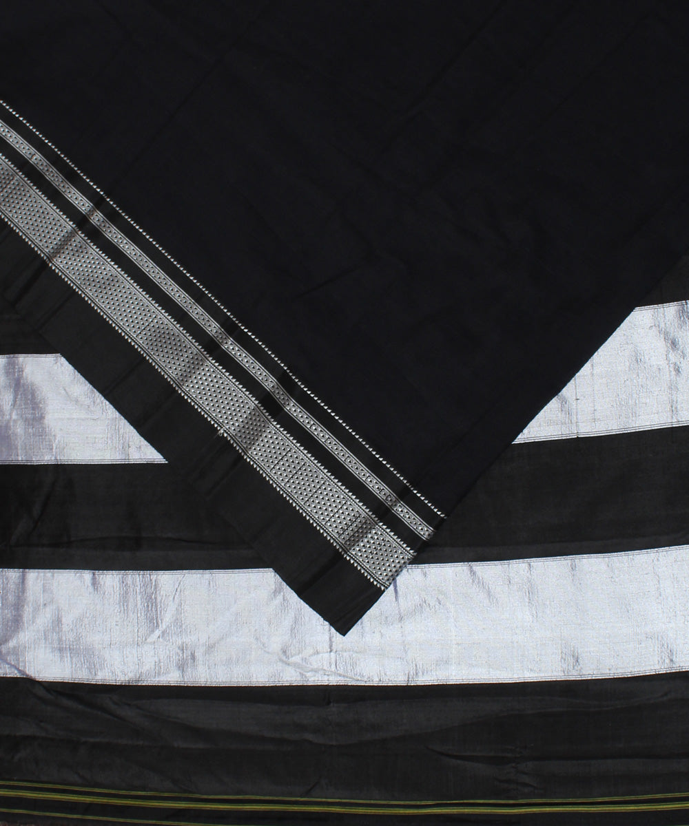 Black handwoven cotton art silk chikki paras border ilkal saree