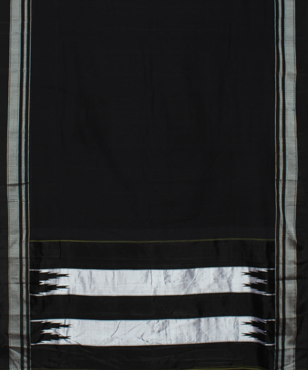 Black handwoven cotton art silk chikki paras border ilkal saree