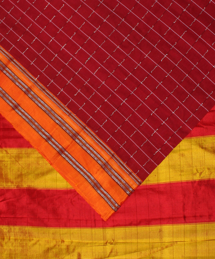 Red yellow handwoven cotton art silk gayatri border ilkal saree