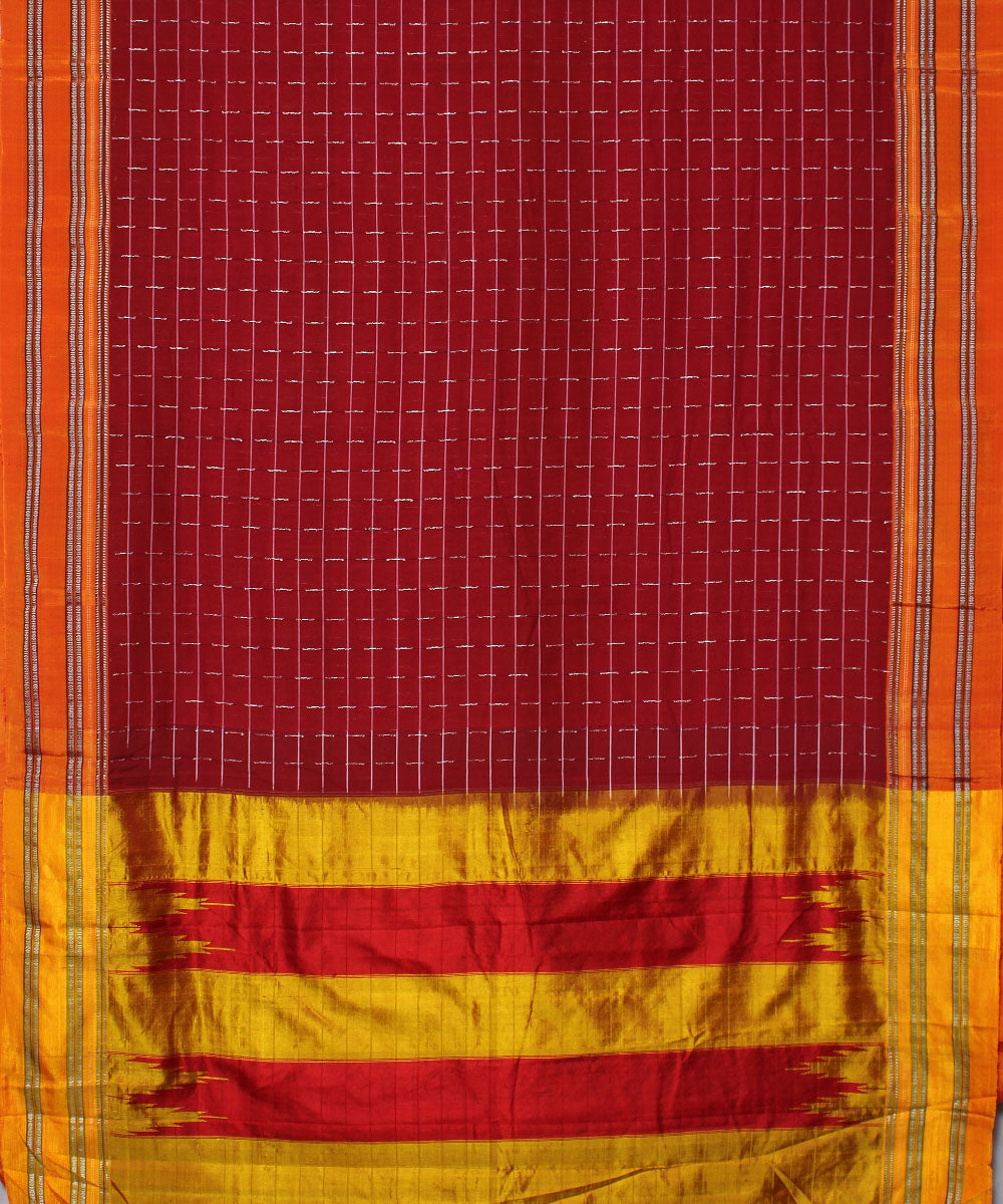 Red yellow handwoven cotton art silk gayatri border ilkal saree