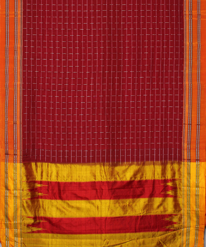 Red yellow handwoven cotton art silk gayatri border ilkal saree