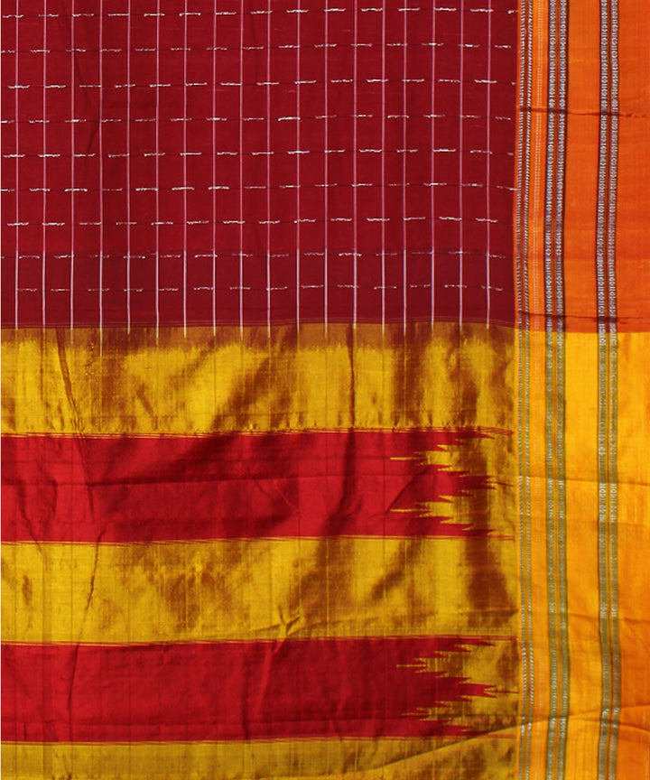 Red yellow handwoven cotton art silk gayatri border ilkal saree