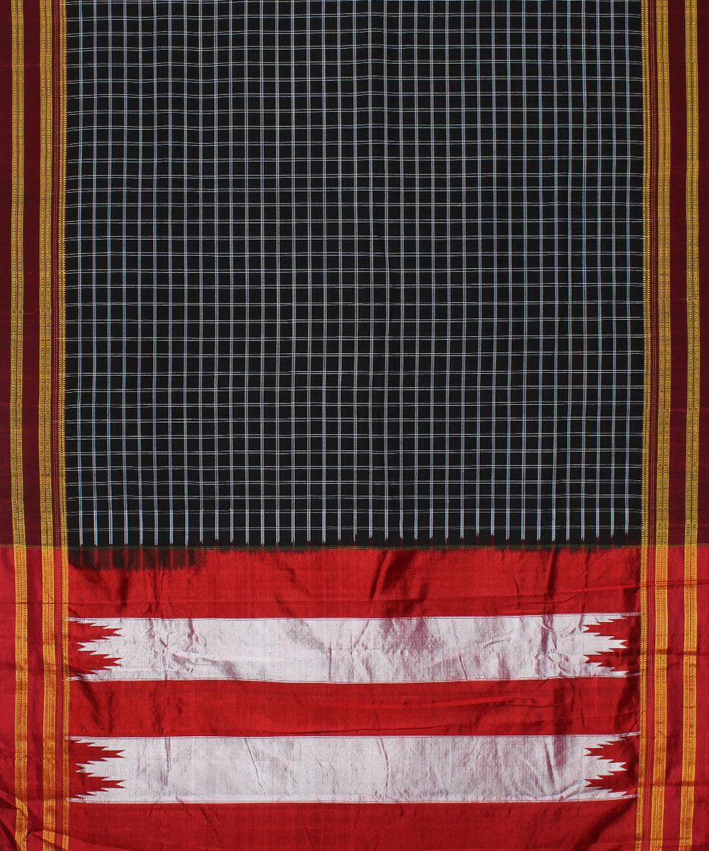 Black white handwoven cotton art silk gayatri border ilkal saree