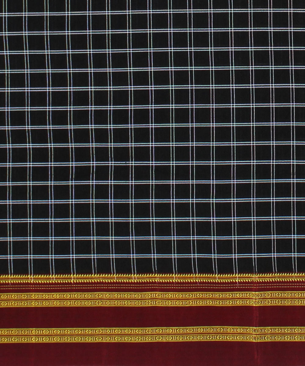 Black white handwoven cotton art silk gayatri border ilkal saree