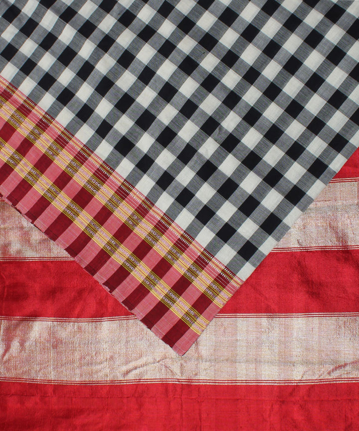 White black checks handwoven cotton art silk gayatri ilkal saree