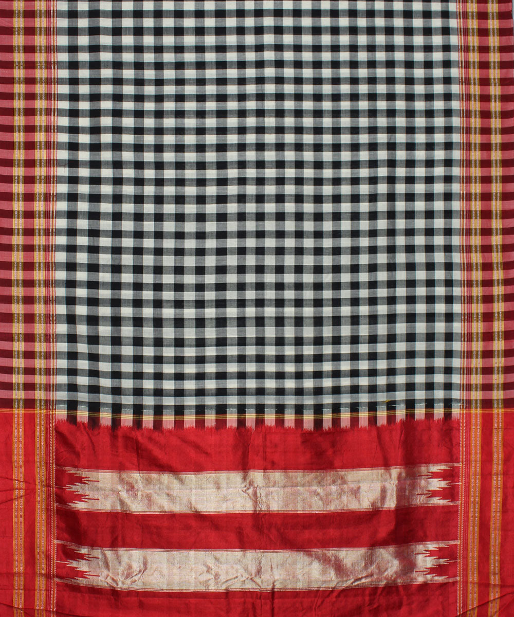 White black checks handwoven cotton art silk gayatri ilkal saree