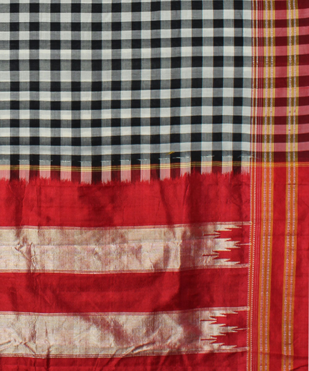 White black checks handwoven cotton art silk gayatri ilkal saree