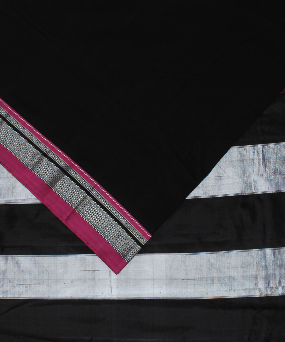 Cool black handwoven cotton art silk chikki paras border ilkal saree