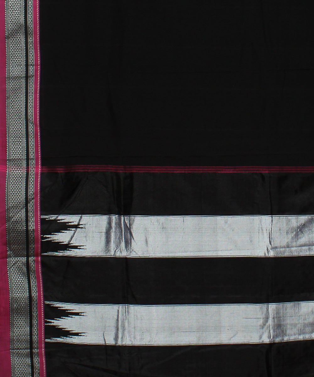 Cool black handwoven cotton art silk chikki paras border ilkal saree