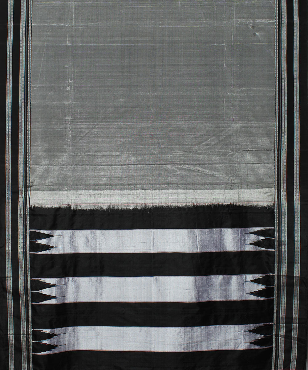 Grey black handloom cotton art silk gayatri border ilkal saree