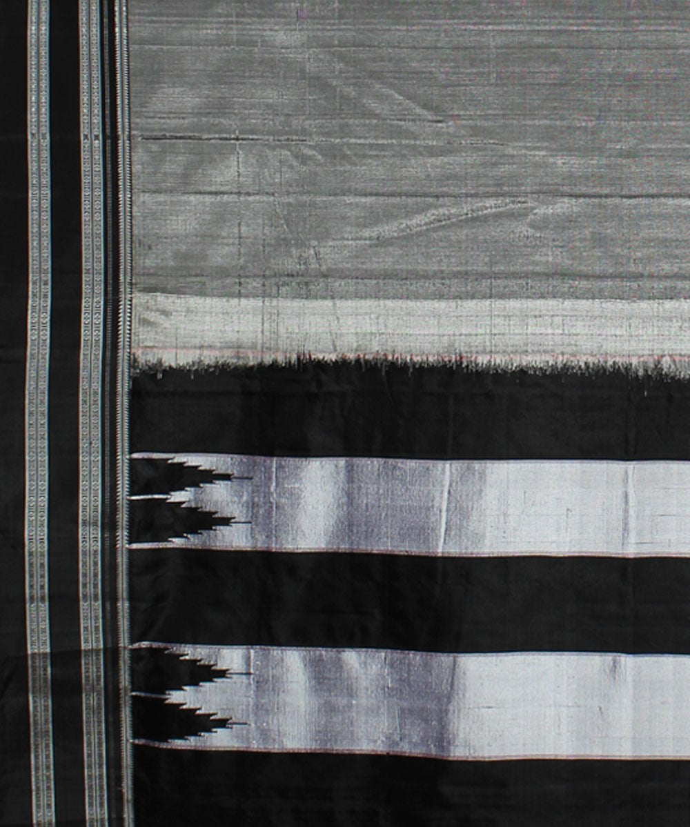 Grey black handloom cotton art silk gayatri border ilkal saree