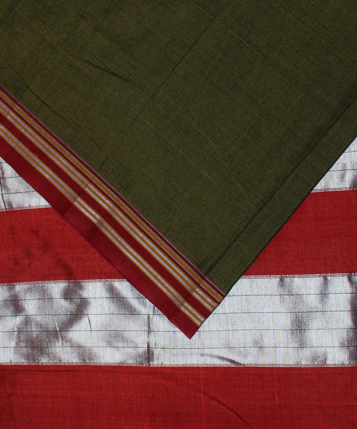 Moss green handwoven cotton art silk gayatri border ilkal saree