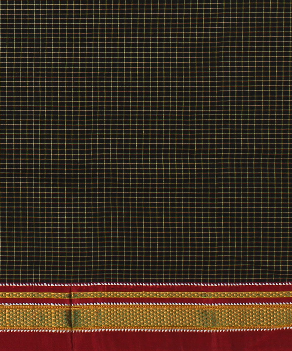 Olive green red handwoven cotton art silk chikki paras border ilkal saree