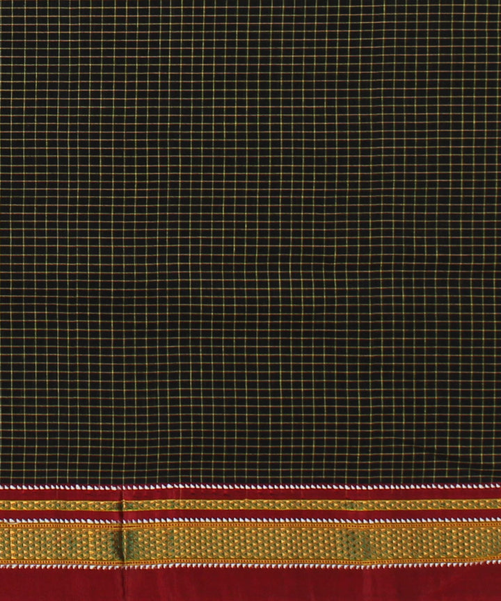 Olive green red handwoven cotton art silk chikki paras border ilkal saree