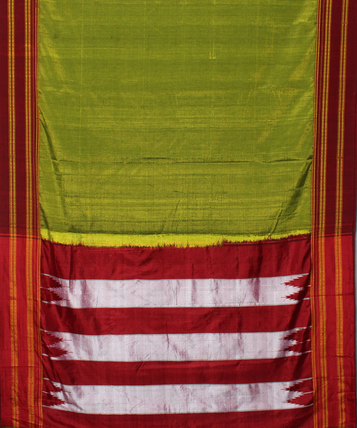 Lime green red handloom cotton art silk gayatri border ilkal saree