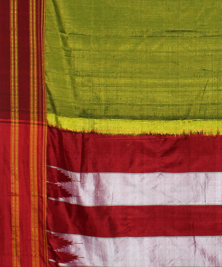Lime green red handloom cotton art silk gayatri border ilkal saree