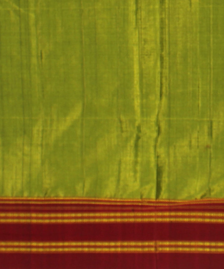 Lime green red handloom cotton art silk gayatri border ilkal saree