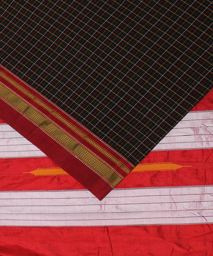 Brown red check handloom cotton art silk chikki paras ilkal saree