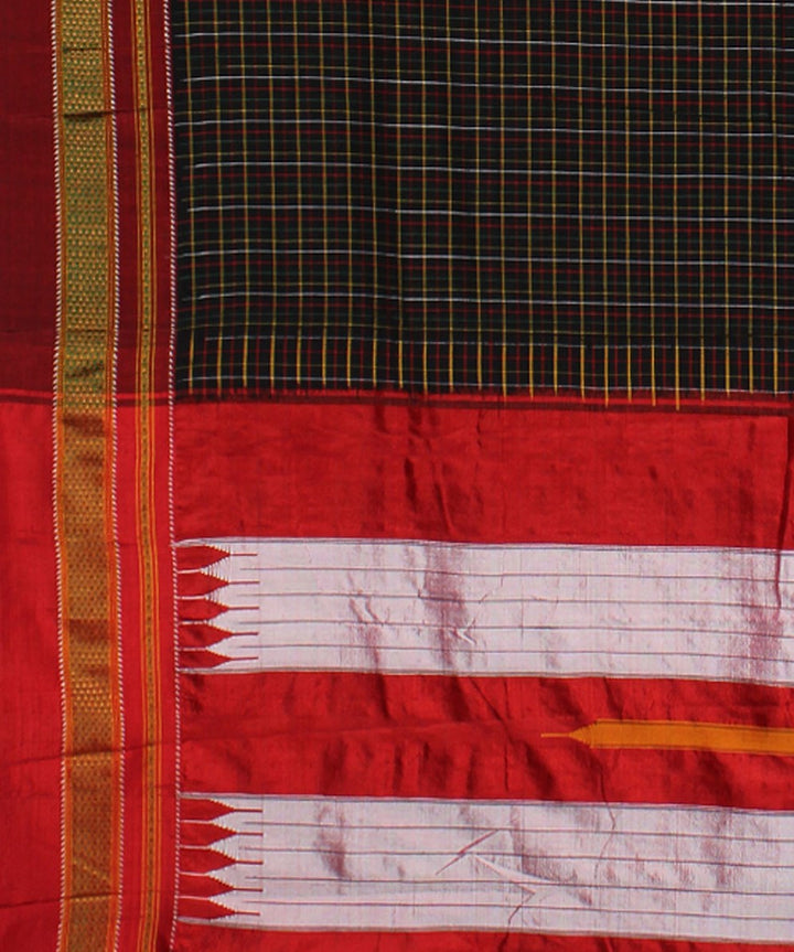 Brown red check handloom cotton art silk chikki paras ilkal saree
