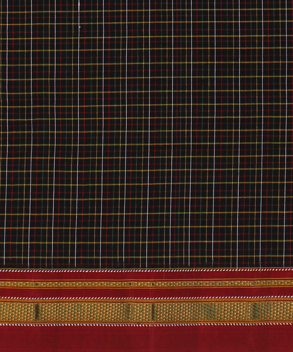 Brown red check handloom cotton art silk chikki paras ilkal saree