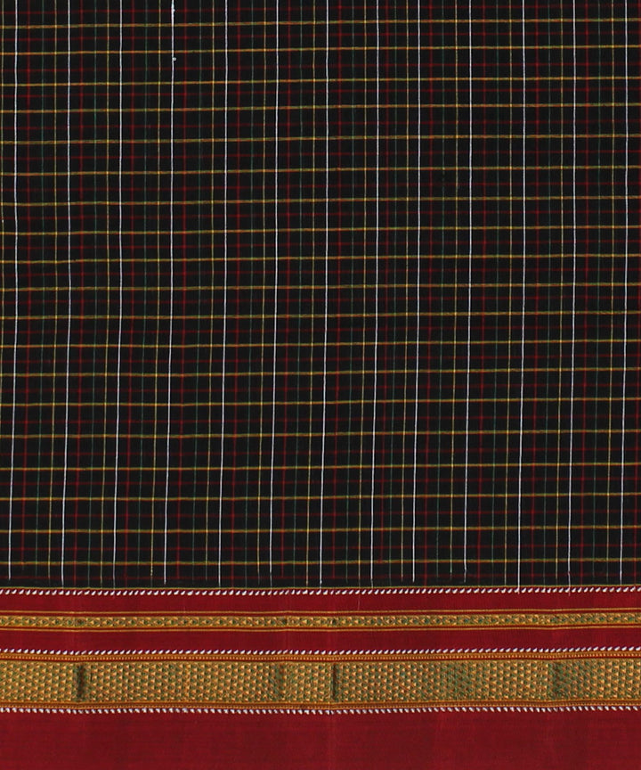 Brown red check handloom cotton art silk chikki paras ilkal saree