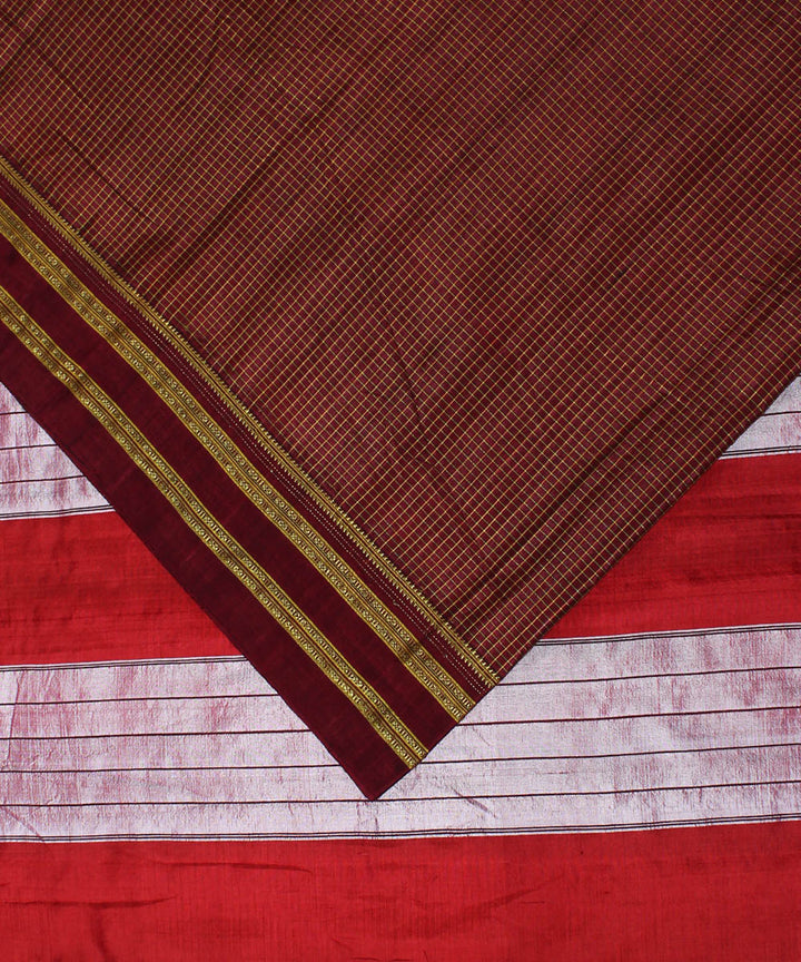 Brown red handwoven cotton art silk gayatri border ilkal saree