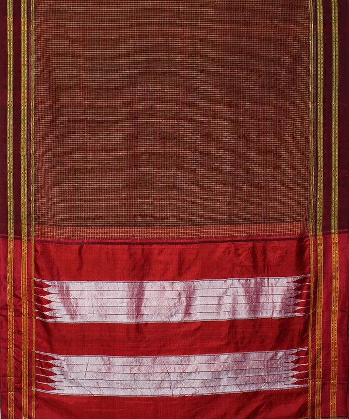Brown red handwoven cotton art silk gayatri border ilkal saree