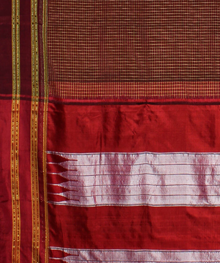 Brown red handwoven cotton art silk gayatri border ilkal saree