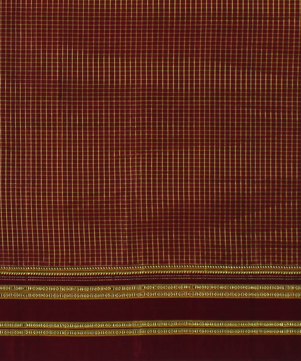 Brown red handwoven cotton art silk gayatri border ilkal saree